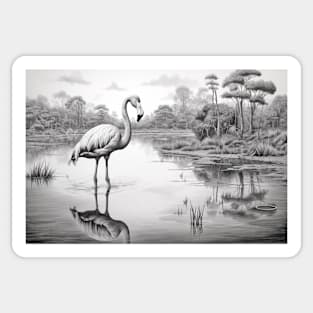 Flamingo Animal Bird Wild Nature Ink Sketch Style Sticker